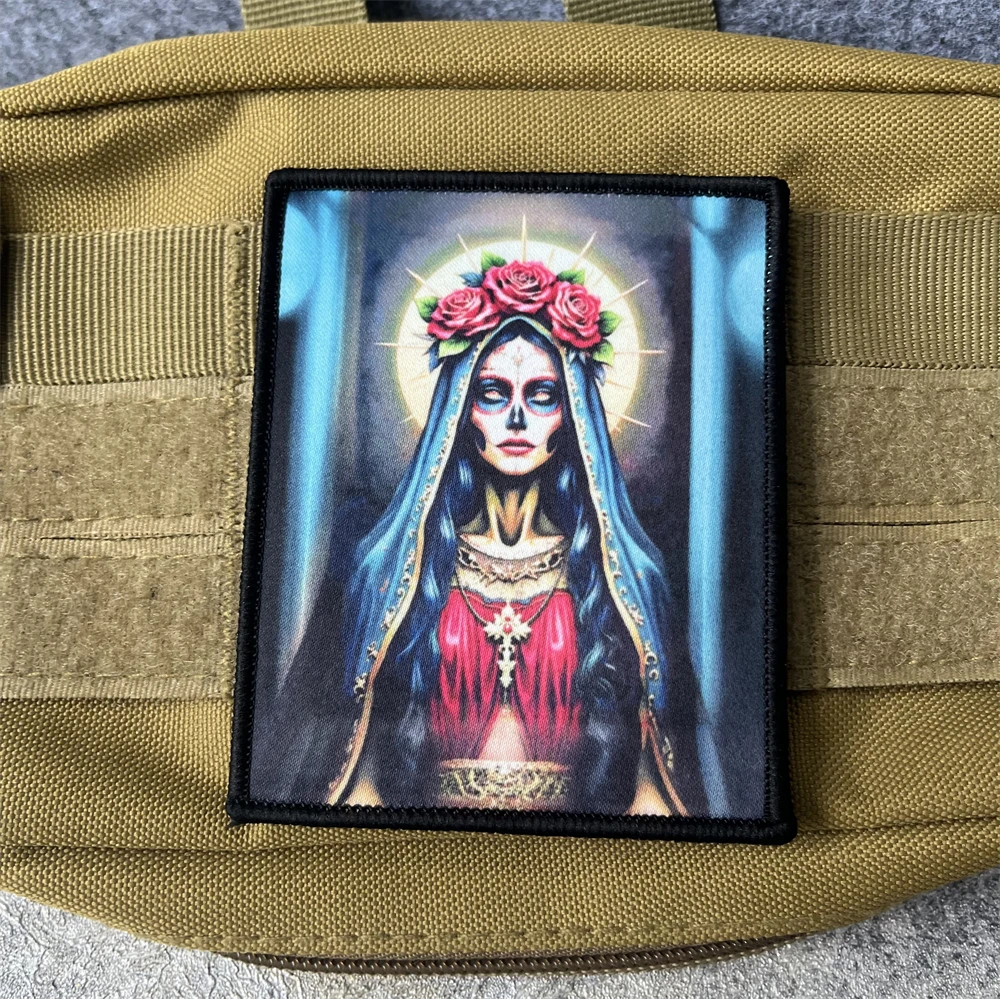 Parche con insignia de moral divertida de Santa Muerte, brazalete táctico con gancho impreso y bucle, mochila para exteriores, accesorios para sombrero, pegatinas - imagen 5