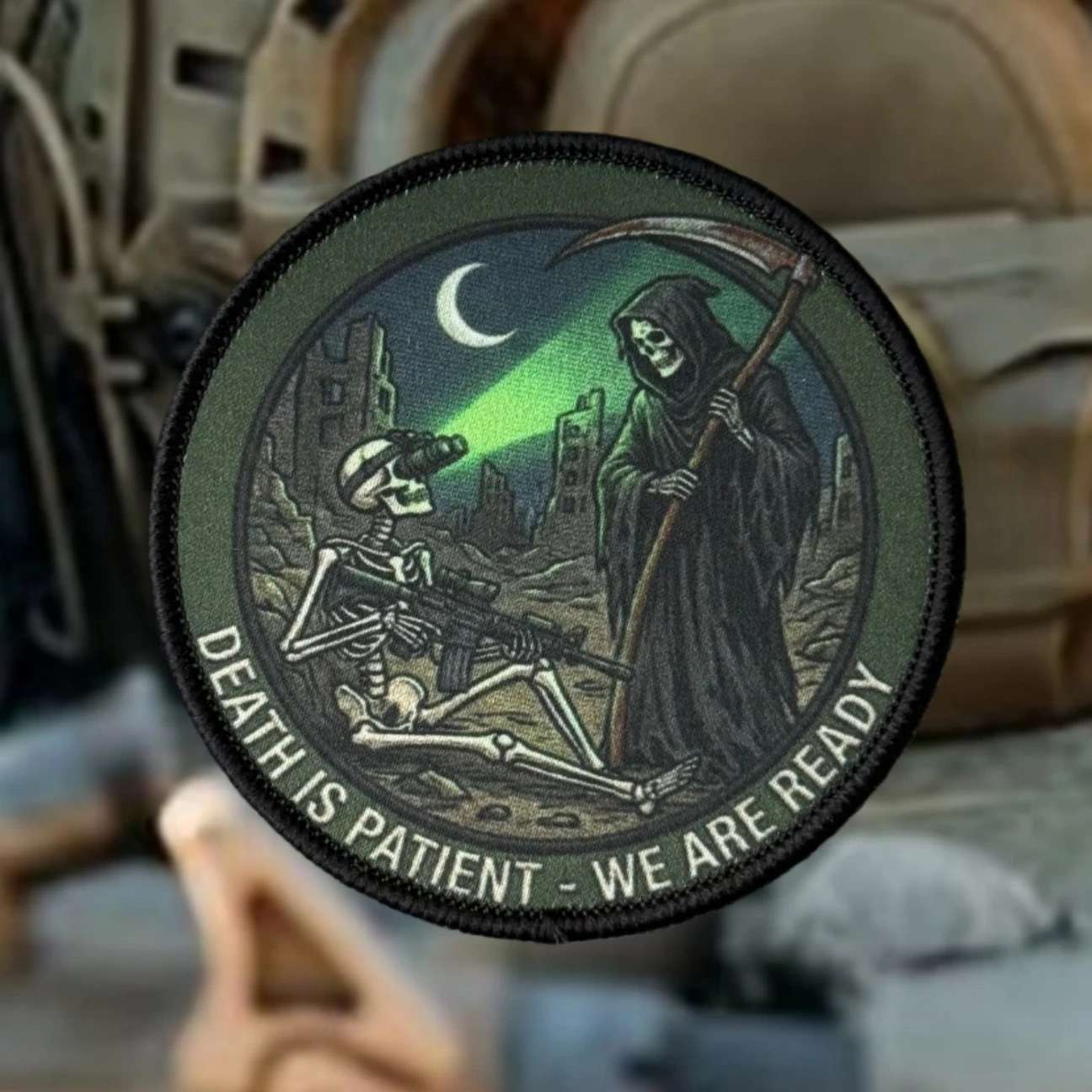 Parche táctico moral Death Is Patient We Are Ready de gancho y bucle - imagen 4