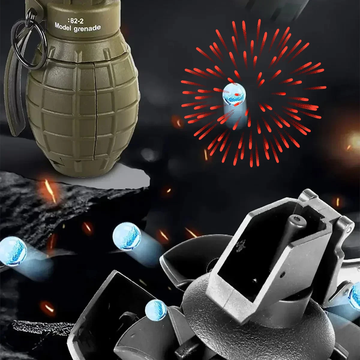 F2PCS Granadas de impacto con resorte, plástico táctico M67, modelo de juguetes de granadas de mano para Airsoft Paintball CS, juego de rol Prop