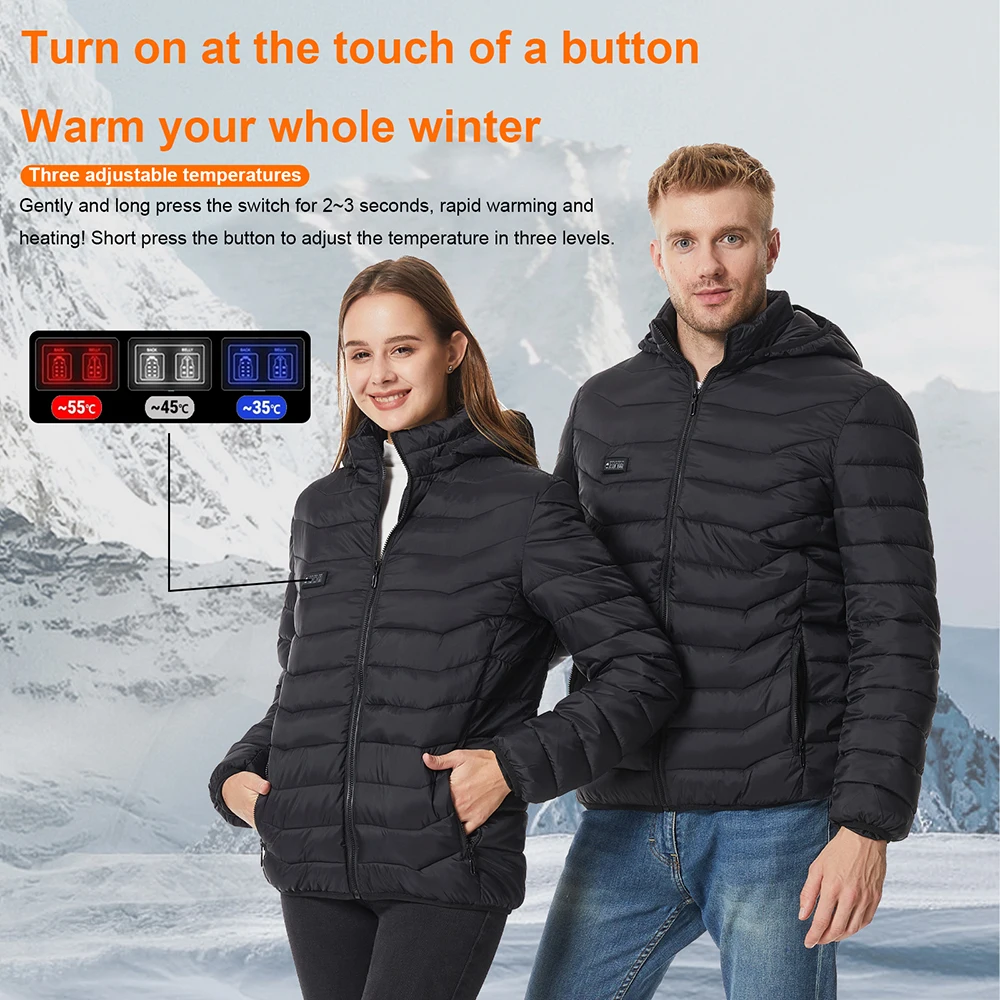 Chaqueta calefactora lavable con carga Usb, abrigo de algodón con capucha, calefacción eléctrica, chaqueta cálida para acampar al aire libre, senderismo - imagen 4