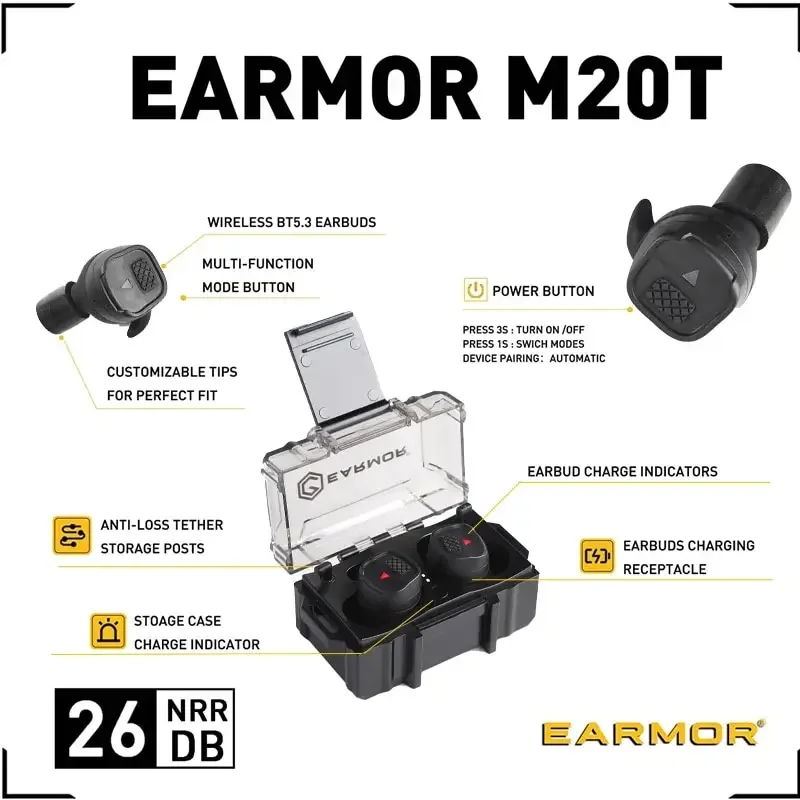 Earmor-tapones para los oídos con Bluetooth M20T BT5.3 Ver, dispositivo electrónico militar, reducción de ruido, protección auditiva, para tiro de alcance y caza - imagen 2