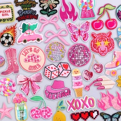 Parche bordado de vaquera con bola de discoteca rosa, diseño bonito de dibujos animados para chaqueta vaquera, ropa de fiesta, insignias temáticas occidentales Kawaii