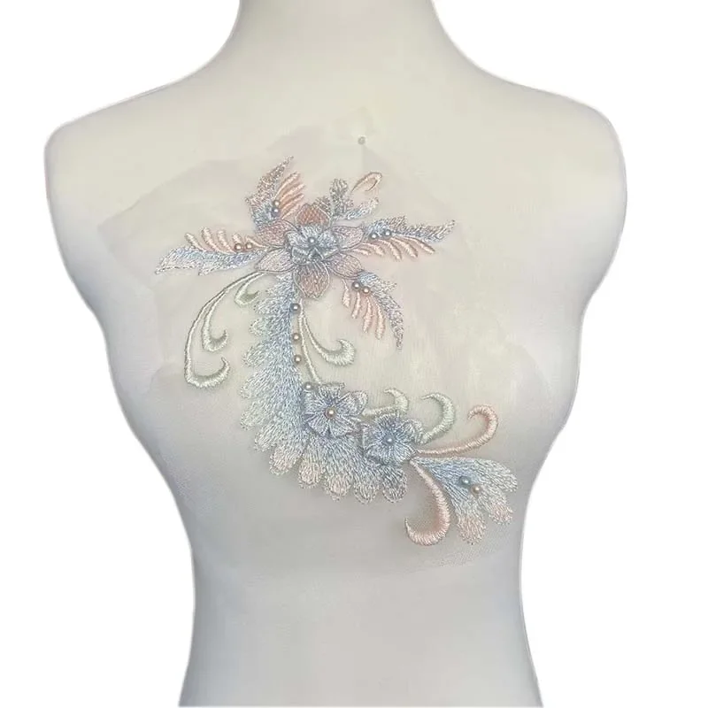 Suministros de costura de apliques de cuentas de encaje de tela, bordado de flores florales 3d, parches para coser para decoración de vestidos, ropa, 22x15 Cm - imagen 2