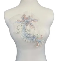 Aplique bordado floral 3D con cuentas de encaje para coser