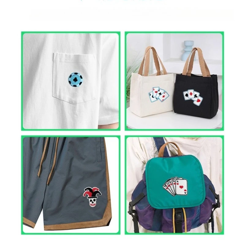 Parches de calavera Punk Joker para ropa, parches para planchar de póker para ropa, insignias de apliques a rayas para ropa, parche bordado - imagen 3