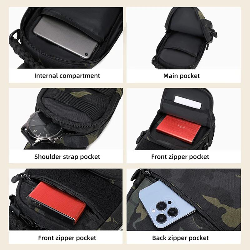 Bolsa de pecho táctica para hombre, riñonera deportiva de hombro para exteriores, sistema MOLLE, bolsas tipo bandolera para acampar, senderismo, escalada, ciclismo y pesca - imagen 5