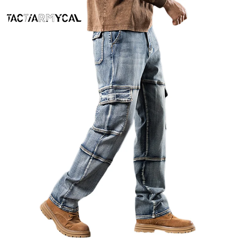 Pantalones cargo tácticos multibolsillos hombre, rectos trabajo