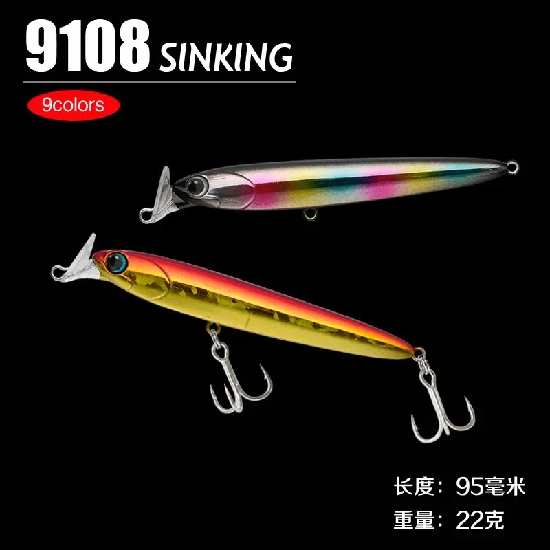 95MM 22G Señuelos de Pesca Minnow hundimiento Wobblers cebos duros artificiales ojos 3D cebos de Pesca herramientas de Pesca de agua salada Pesca - imagen 3