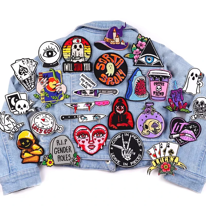 Parche bordado con cuchillo, parche Punk/fantasma, parches para planchar para ropa, parches termoadhesivos para ropa, pegatinas para coser estilo Horror - imagen 4