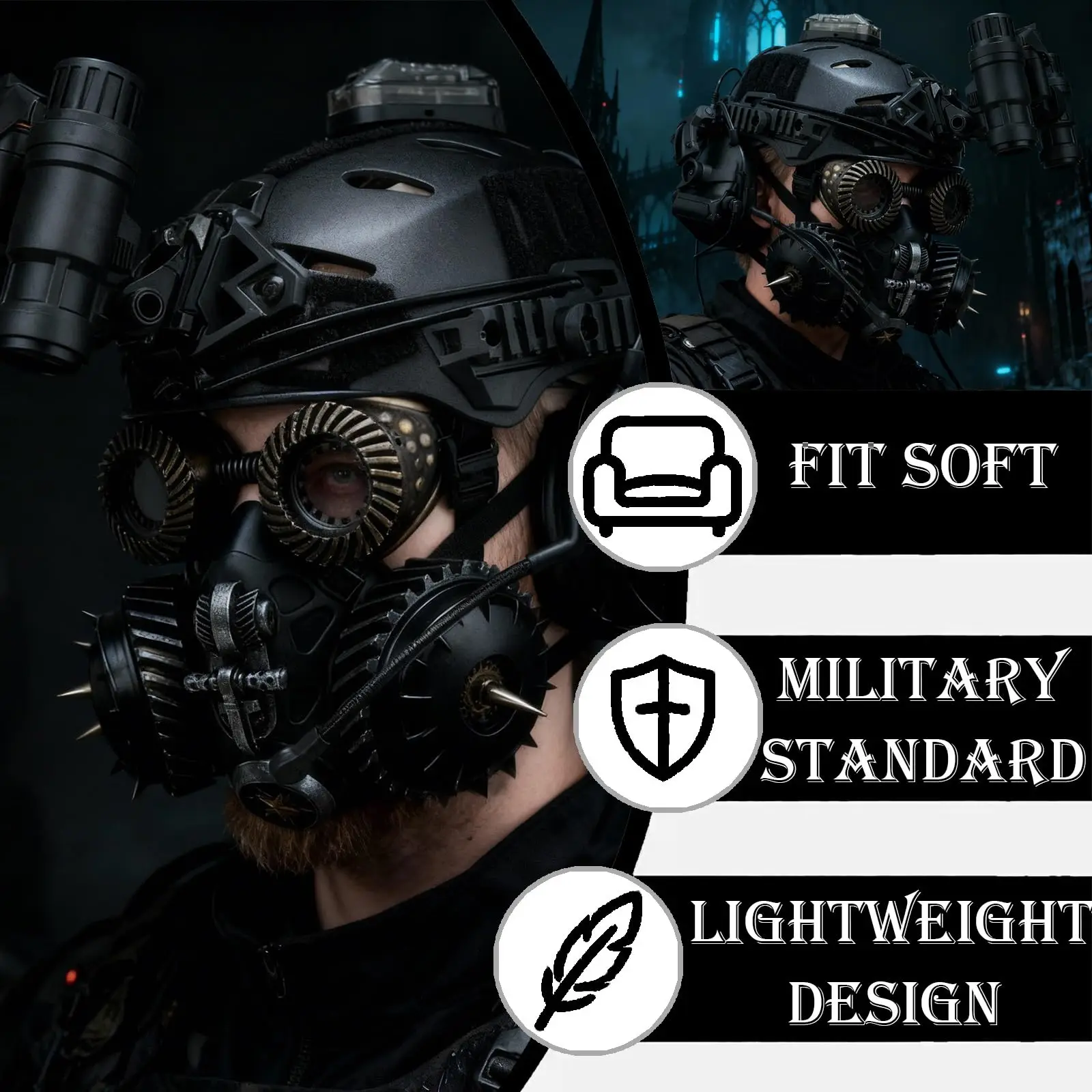 Conjunto de casco táctico Airsoft estilo militar gótico con sistema de comunicación, kit de casco Cyberpunk Airsoft para Paintball y Cosplay - imagen 2
