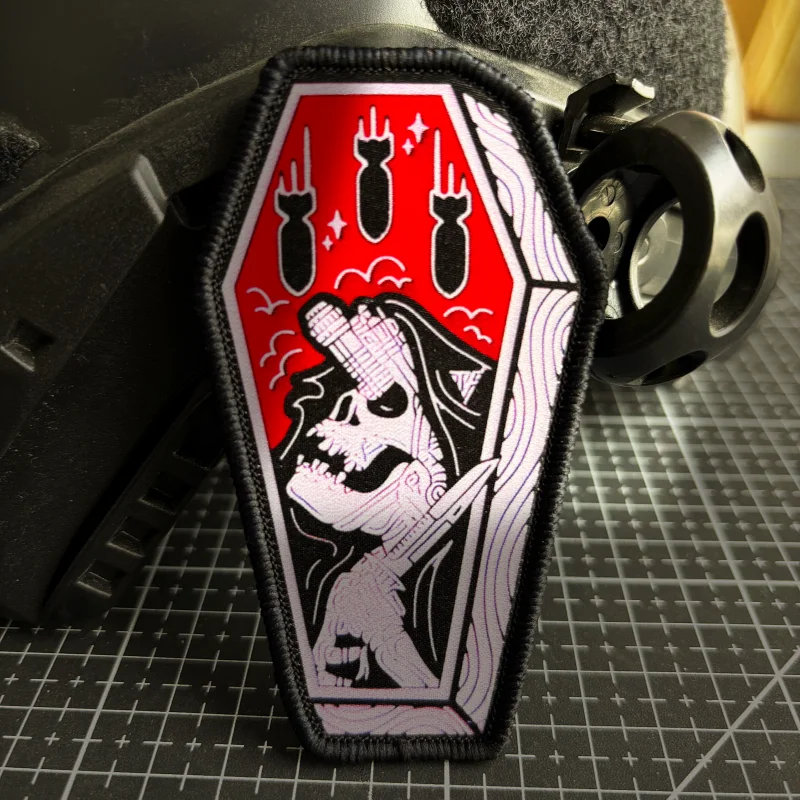 Ver para conchas, insignia de moral de calavera, parche táctico del ejército, parches de gancho y bucle de impresión, brazalete militar, mochila, pegatina de muerte - imagen 2