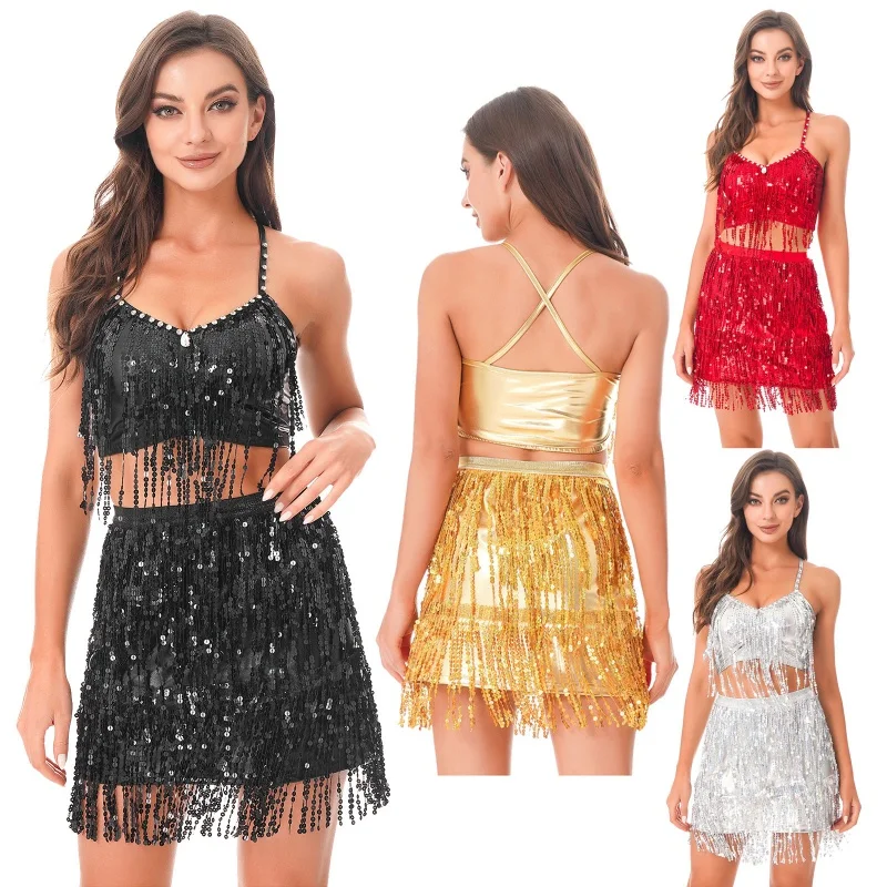 Vestido de baile en Barra para mujer, traje de falda para danza del vientre, ropa de actuación latina, clubes nocturnos, borlas, vestido de Samba Chacha - imagen 2