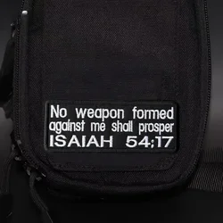 Parche Bordado Táctico de Moral con la Verso Isaías 54:17, con Gancho y Bucle, para Mochilas, Ropa, Accesorios Decorativos, Pegatinas y Brazaletes