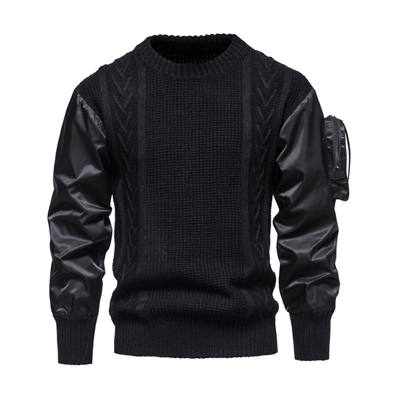 Suéter de cuello redondo de Color tridimensional, empalme de personalidad, diseño de moda europea y americana, manga con bolsillo - imagen 3