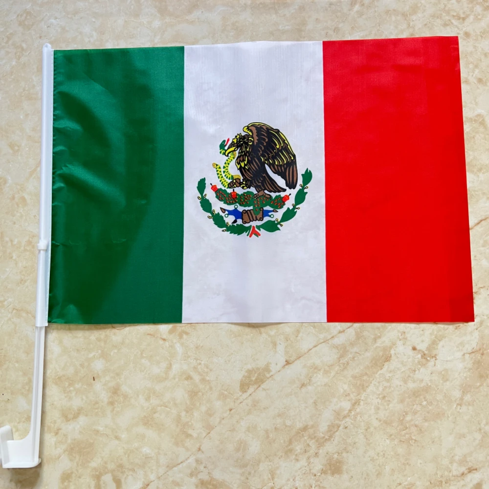 Bandera de coche de México, asta de plástico de poliéster, 30x45cm