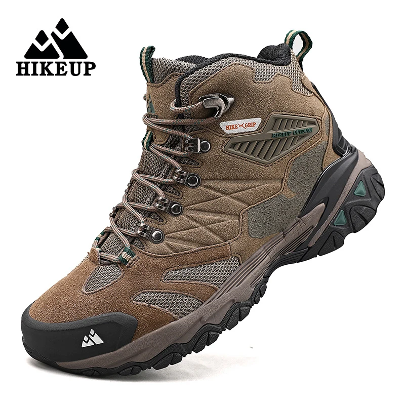 HIKEUP-Botas de senderismo al aire libre para hombre, zapatos de Trekking de ante de alta calidad, botas militares de combate táctico a prueba de lluvia - imagen 4