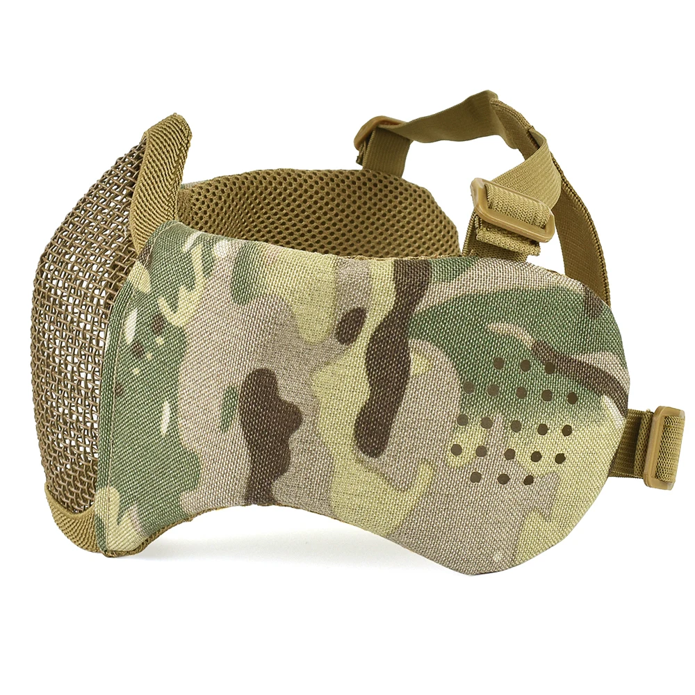Mascarilla táctica de malla de acero transpirable, máscara facial de protección para los oídos, accesorios de caza, Airsoft, Paintball, Softair - imagen 5