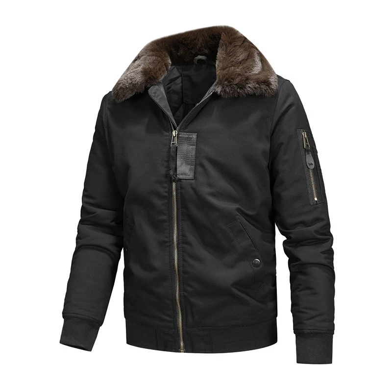 Chaquetas Bomber militares con múltiples bolsillos para hombre, Parkas gruesas y cálidas de carga, Cuello de piel, cortavientos de piloto, chaqueta táctica, Otoño e Invierno - imagen 3