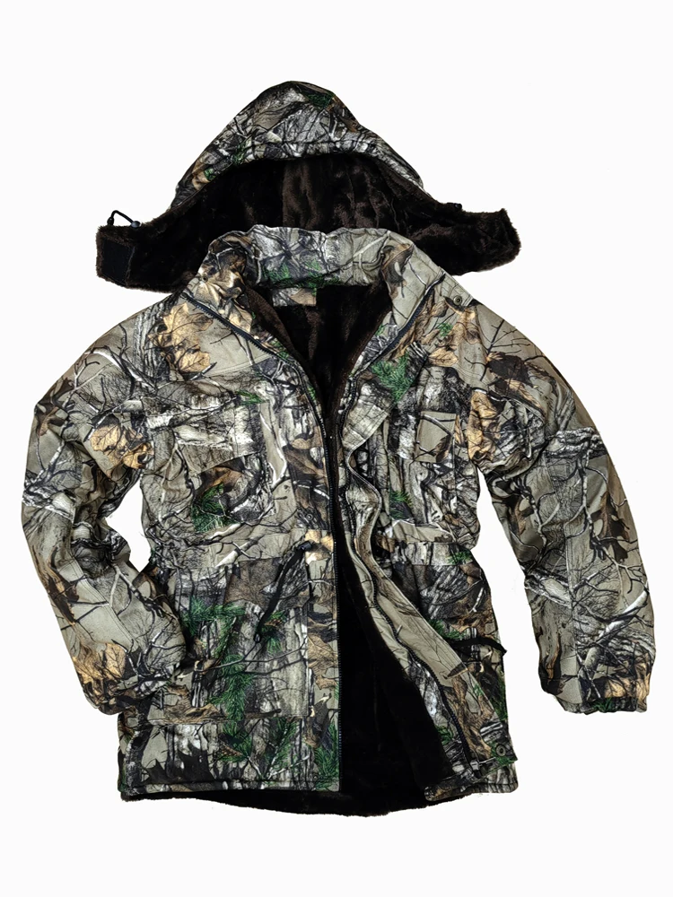Traje Ghillie térmico impermeable para caza y pesca, chaqueta con capucha de combate táctico al aire libre, pantalones, traje CS, Camo biónico, árbol, Invierno - imagen 3