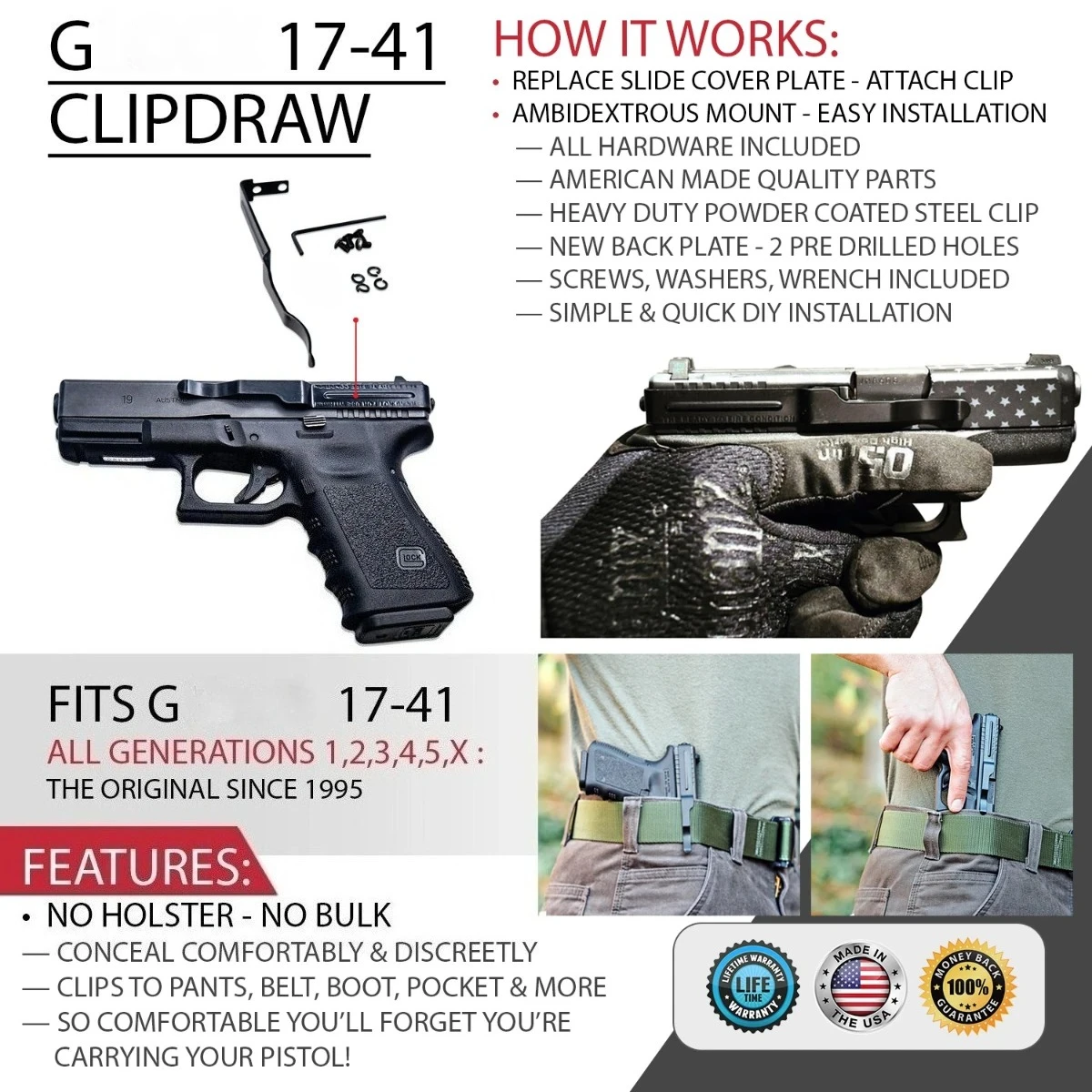 ClipDraw Kit clip cinturón Glock G17-G33 transporte oculto