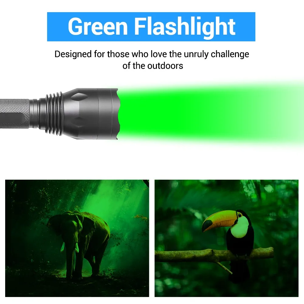 Linterna táctica de caza 3 en 1, 400 lúmenes, luz roja/verde/UV, potente linterna para pesca y Camping, linterna impermeable para exteriores - imagen 5
