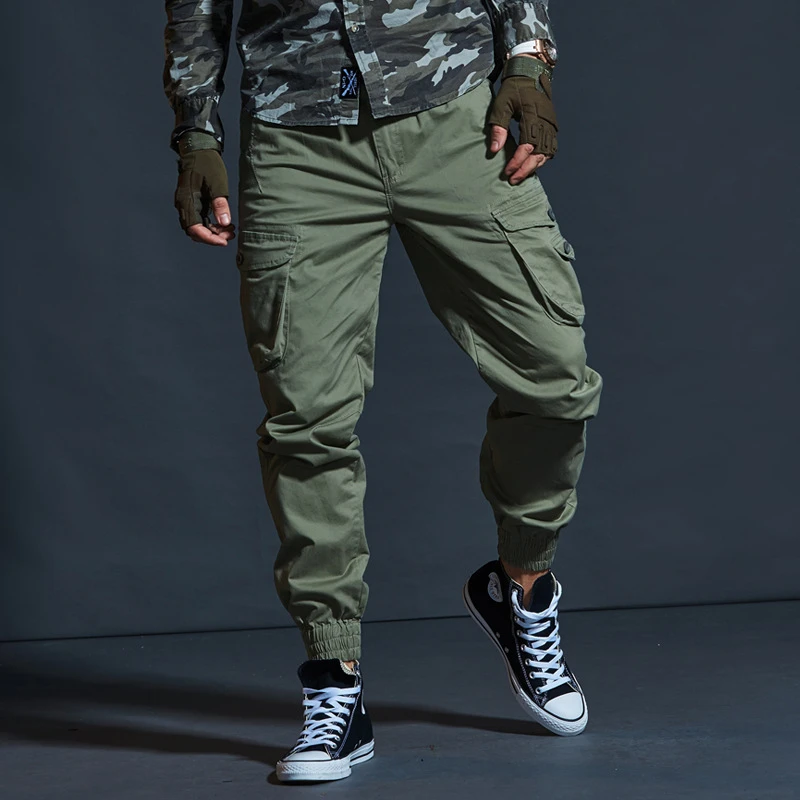 Pantalones tácticos de camuflaje para hombre, pantalones Cargo de alta calidad, color caqui, con múltiples bolsillos, a la moda, color negro, para correr al aire libre - imagen 5