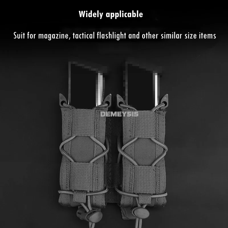 Bolsas tácticas dobles Mag de 9mm con tapa abierta, bolsa para revistas CS de Paintball de tracción rápida, cinturón de cintura, herramientas para linterna de caza compatibles - imagen 5