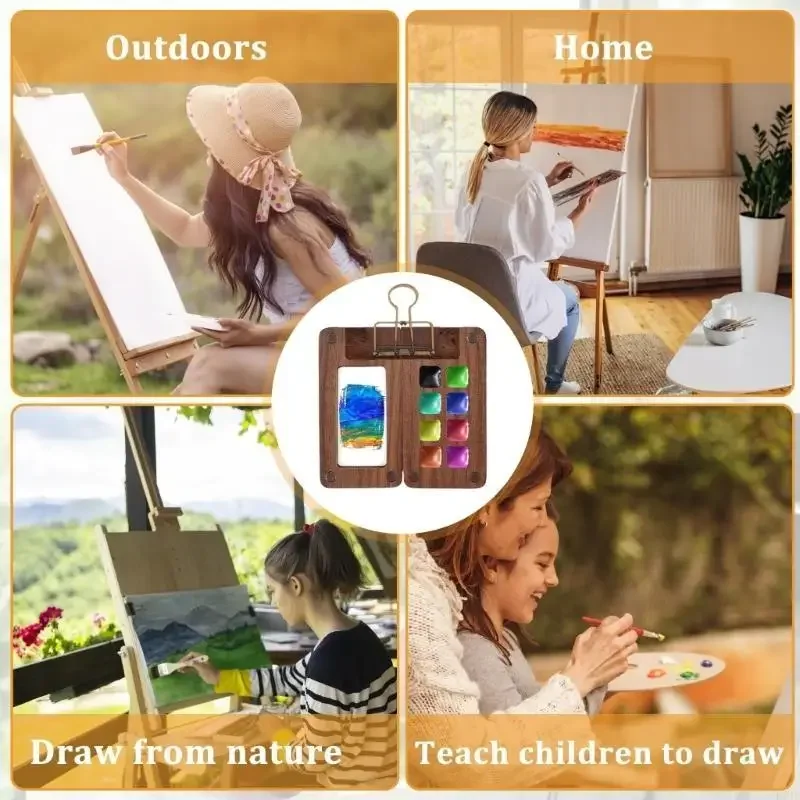 Juego paleta acuarela portátil, paleta cuaderno bocetos 8/15 colores, caja pintura, juego acuarela viaje - imagen 4