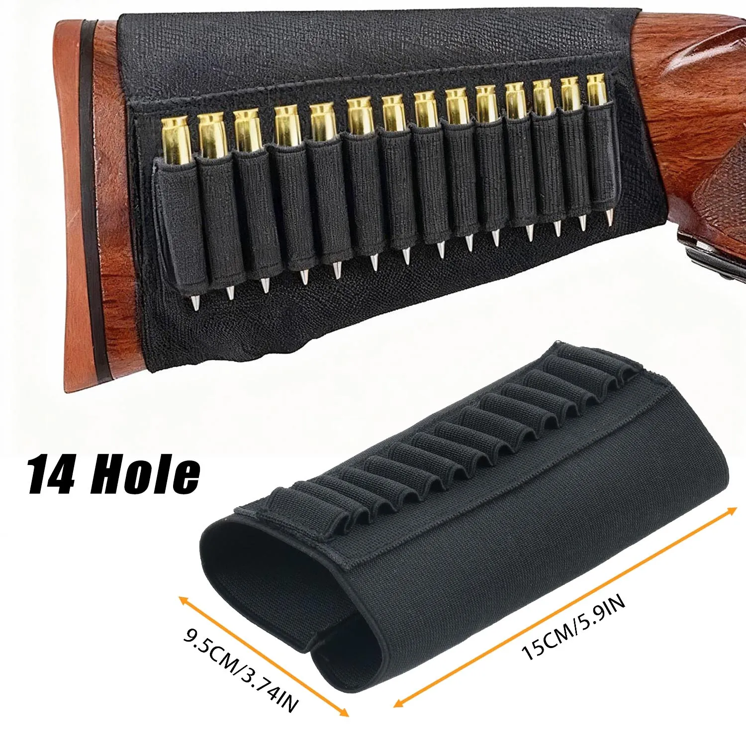 Soporte de munición Buttstock de 14 agujeros, bolsa de balas elástica duradera para Rifle de caza, cartucho de carcasa, cubierta de mejilla a tope de carga rápida 5.56,7.62
