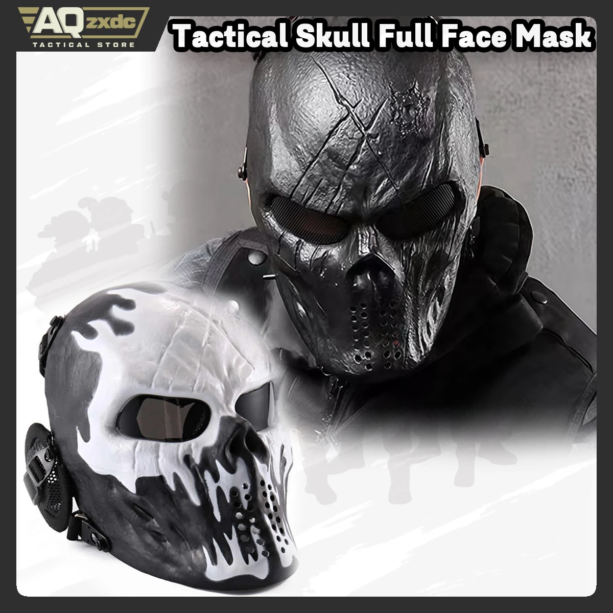 AQzxdc Máscara Airsoft, Máscara Cara Completa de Calavera para Halloween Airsoft CS Juego Cosplay y Mascarada