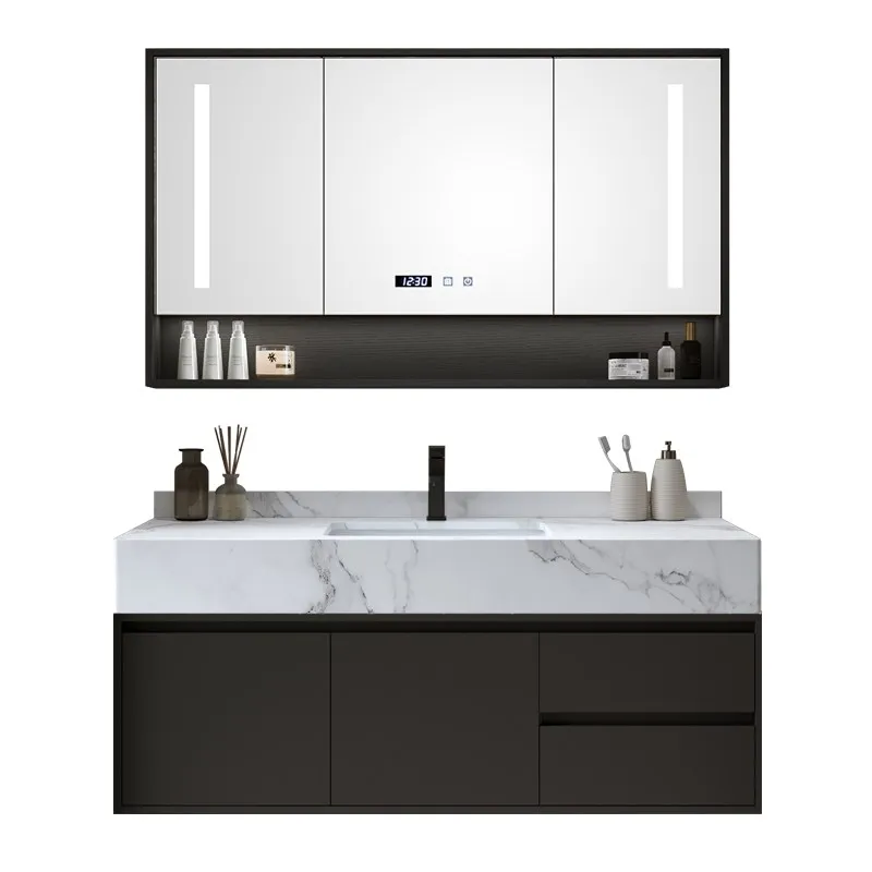 Combinación de mueble de baño de losa de piedra, inodoro de lujo moderno, sencillo y ligero, lavabo, lavabo, tocador - imagen 5