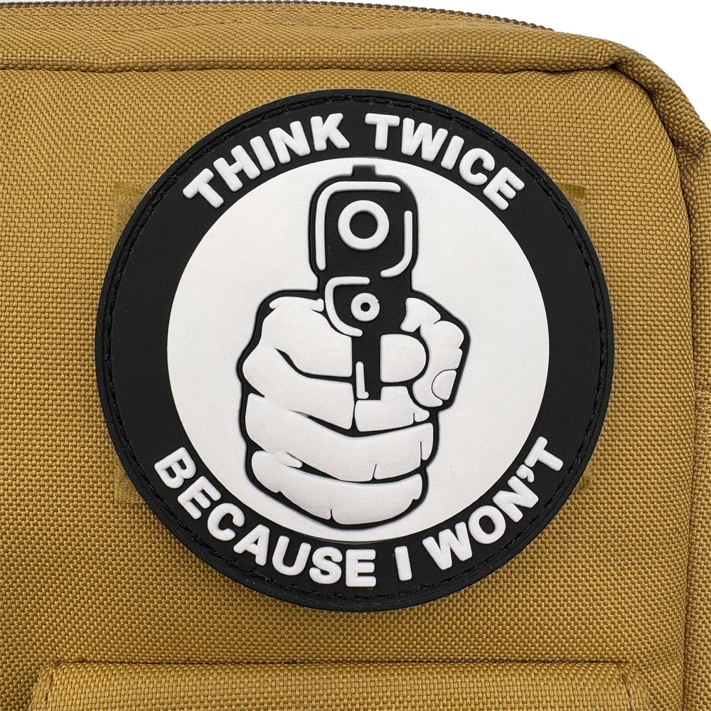 Think Two BECAUSE I WON'T'T PVC parche pistola moral insignia luminosa gancho y bucle mochila parches adhesivos decorativos para ropa - imagen 5