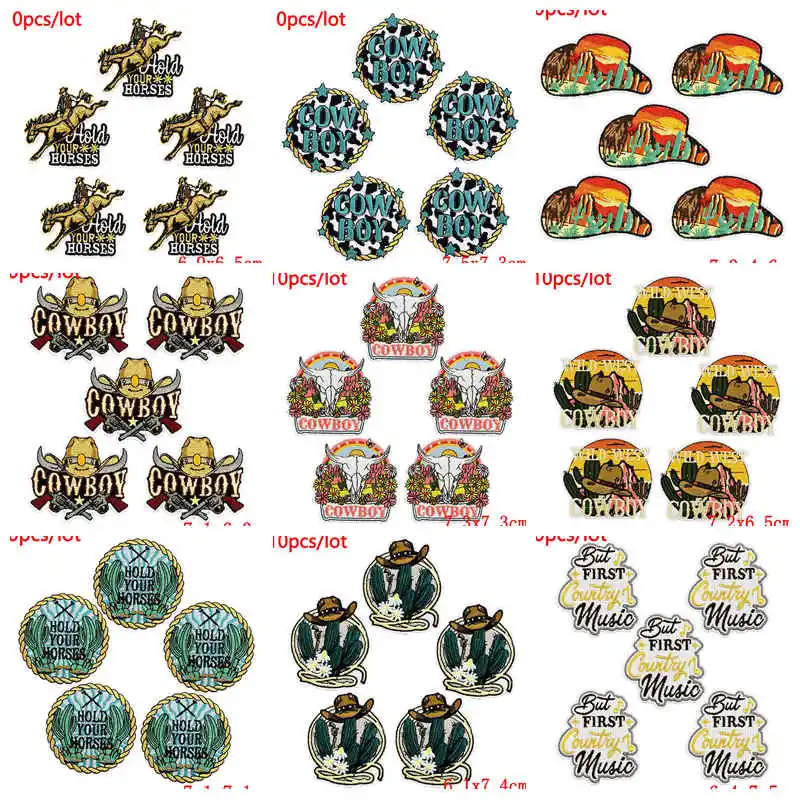 10 unids/lote parche bordado de vaquero occidental parches para planchar para ropa parches para la naturaleza en la ropa DIY parche para planchar y coser