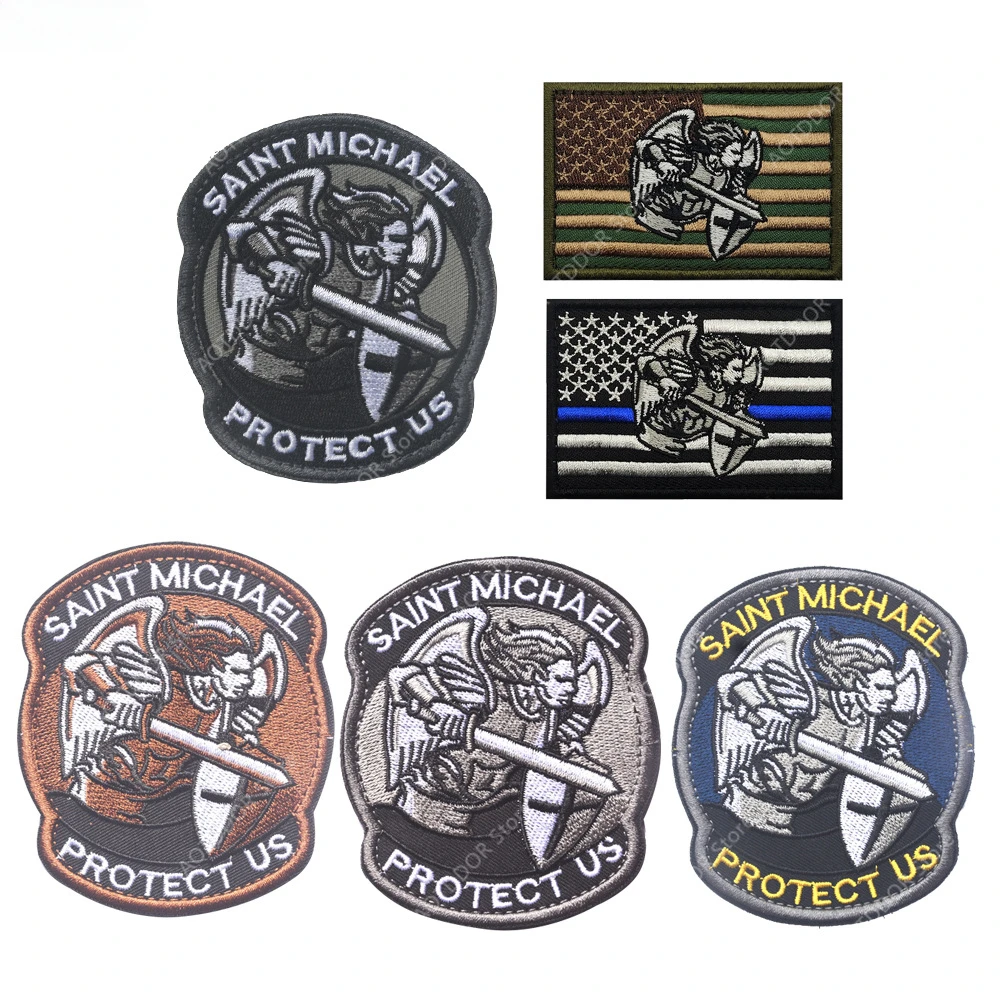 Saint Michael Protect Us Angel Protect, marca de moral táctica americana, pegatina mágica, parches militares con gancho y bucle para ropa - imagen 2