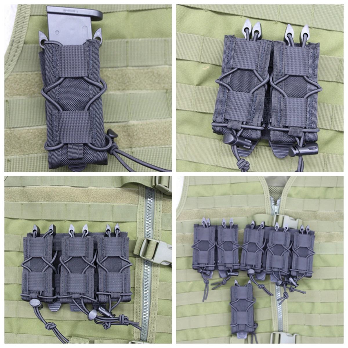 Bolsa para revistas de 9mm, bolsa táctica Molle doble para revistas, bolsas magnéticas de doble capa, soporte Universal para cartuchos para chaleco CS de caza - imagen 4