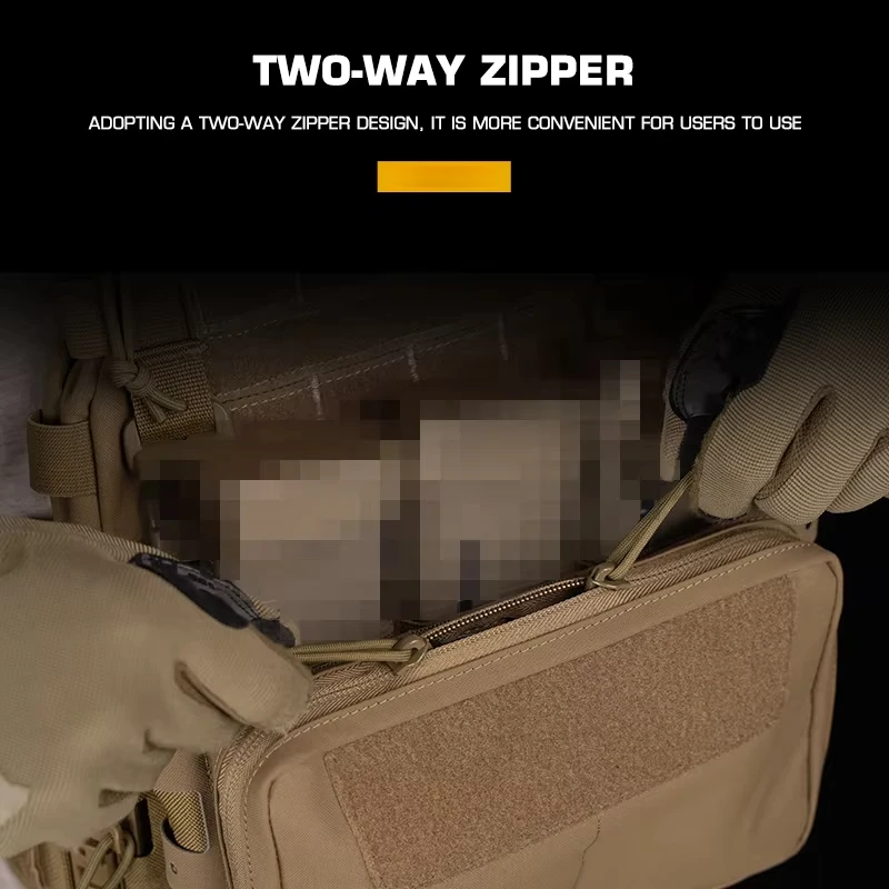 Bolsa de utilidad táctica MOLLE con cremallera bidireccional, bolsa frontal de arco GP, cierre de cremallera, retenedor elástico interno, accesorios para chaleco de caza - imagen 5