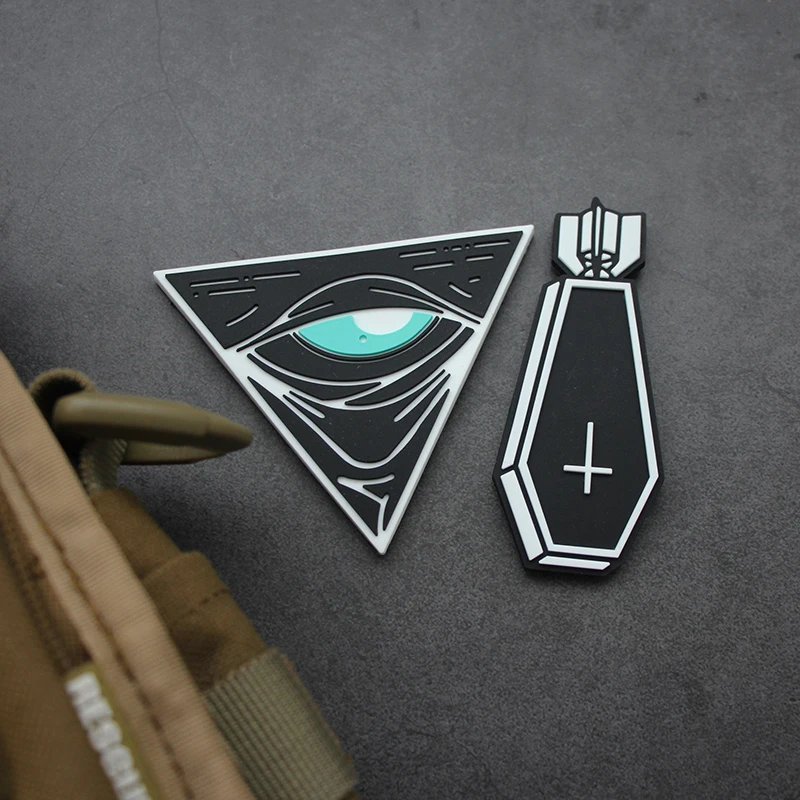 Accesorios para bolsas al aire libre WHITEPHOSPHOR Ojo de Dios luminoso PVC Moral táctico mochila insignia gancho bucle ropa pasta brazalete