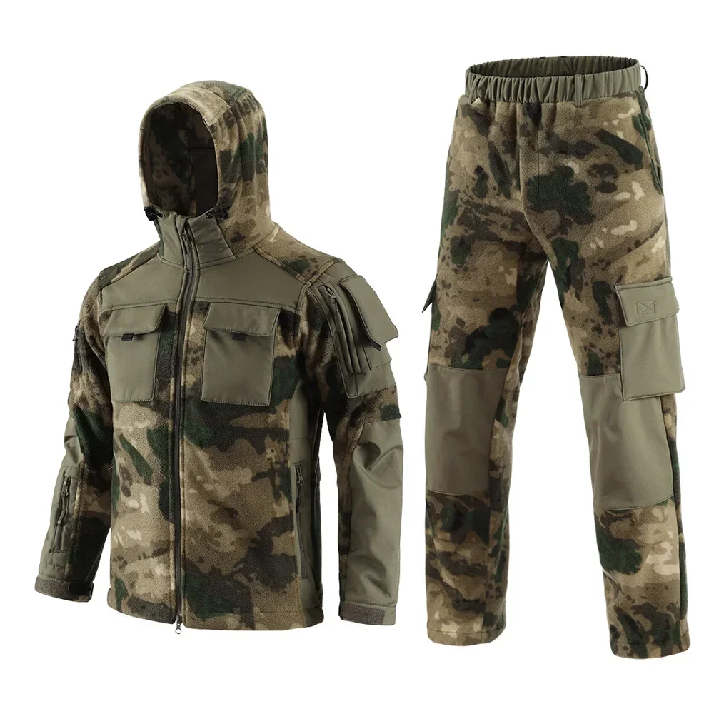 Conjunto táctico con capucha para hombre, chaqueta gruesa y cálida con múltiples bolsillos, pantalón de carga recto, traje militar impermeable para exteriores, Invierno - imagen 4