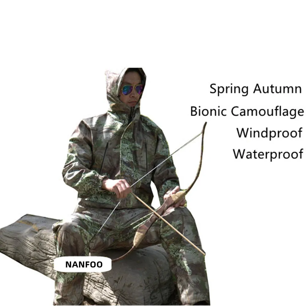 Primavera otoño chaqueta a prueba de viento pantalones arbusto camuflaje biónico caza pesca traje suave suelto resistente al desgaste ropa a prueba de lluvia - imagen 4