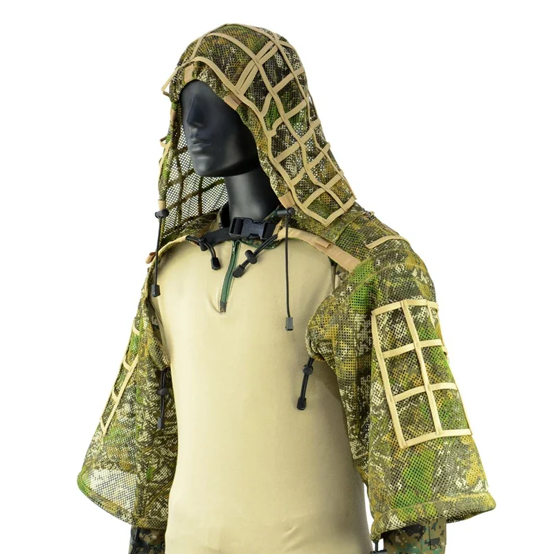 Traje Airsoft Ghillie táctico francotirador tiro malla Ghillie chal abrigo caza Ripstop 3D camuflaje Ghillie traje Viper Hood - imagen 3