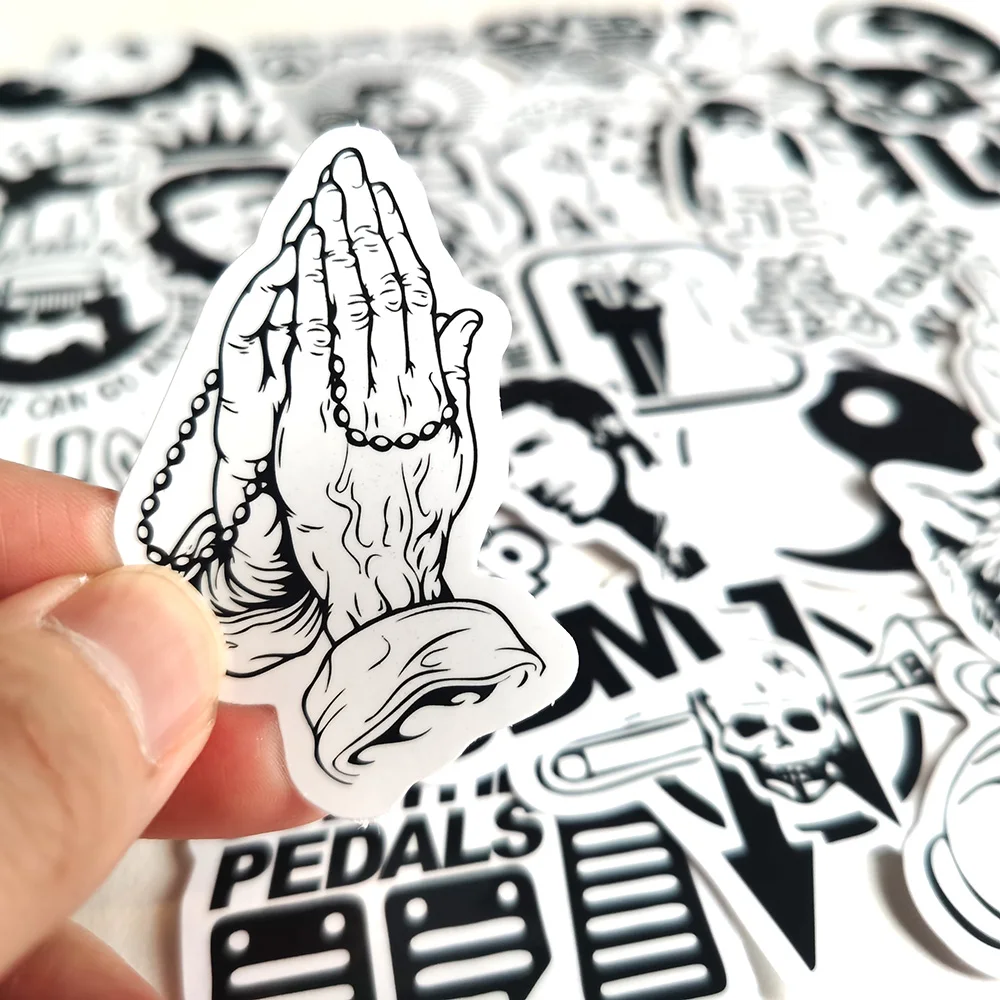 Pegatinas blancas y negras divertidas para ordenador portátil, calcomanía de vinilo para monopatín, coche, motocicleta, parachoques, casco, botella, guitarra, 50 piezas - imagen 3