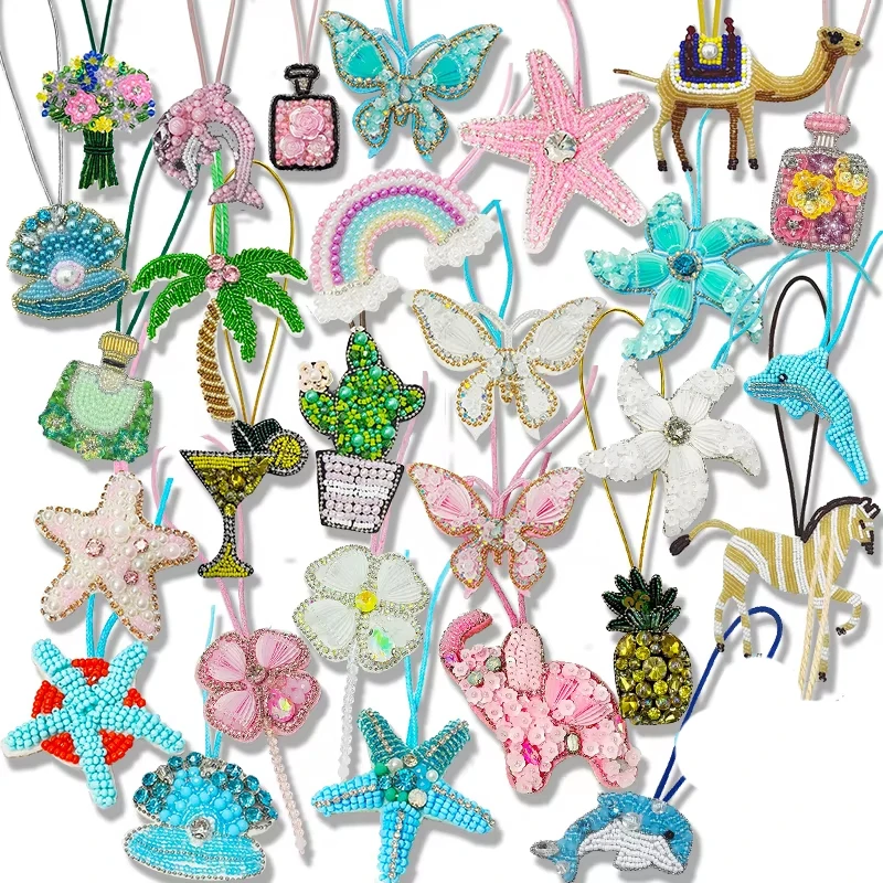 Parches de cuerda de cristal con cuentas de diamantes de imitación hechos a mano en 3D, cordón para bolso, parche con cuentas, colgante, mochila, bolso hecho a mano, llavero, colgante DIY