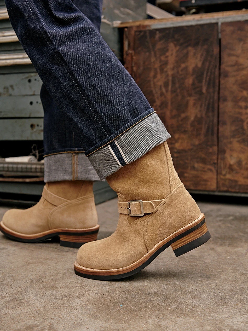 KOWM zapatos de senderismo de piel de vaca, botas de trekking para hombres, botas de ingeniero, ropa de trabajo, zapatos goodyear, zapatos de moda para caminar en el tobillo, zapatos de motocicleta - imagen 3