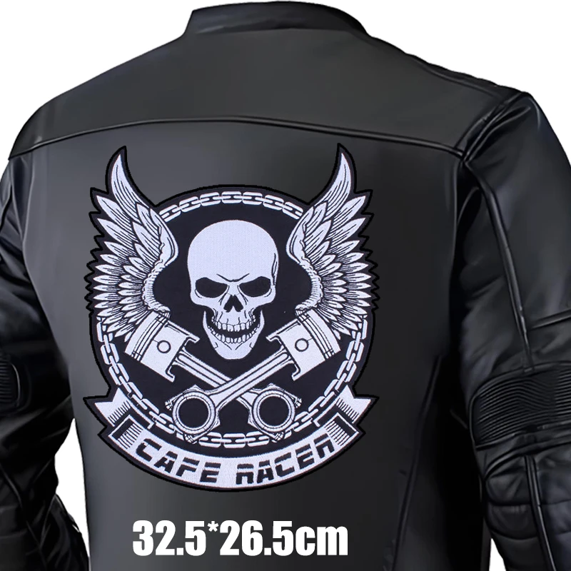 Parches bordados en la espalda grande, parche de motorista de calavera para motocicleta DIY, parches para planchar para chaquetas de cuero, parche trasero Punk para coser/planchar - imagen 5