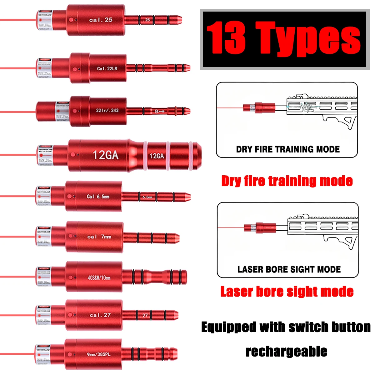 22LR 9mm 38SPL 12GA.243 7mm 6,5mm Entrenamiento Bullet Bore Sight Láser controlado por voz Doble propósito para entrenamiento y calibración - imagen 2