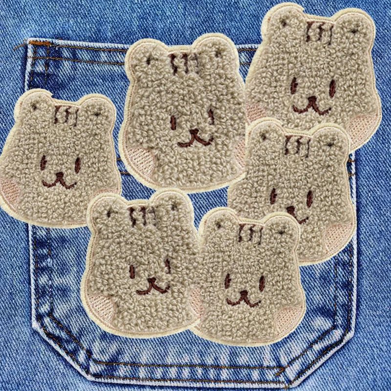 Nuevo 6 unids/set parches para ropa toalla de conejo y oso bordado para ropa costura decorativa DIY parche de chenilla bordado de dibujos animados - imagen 5