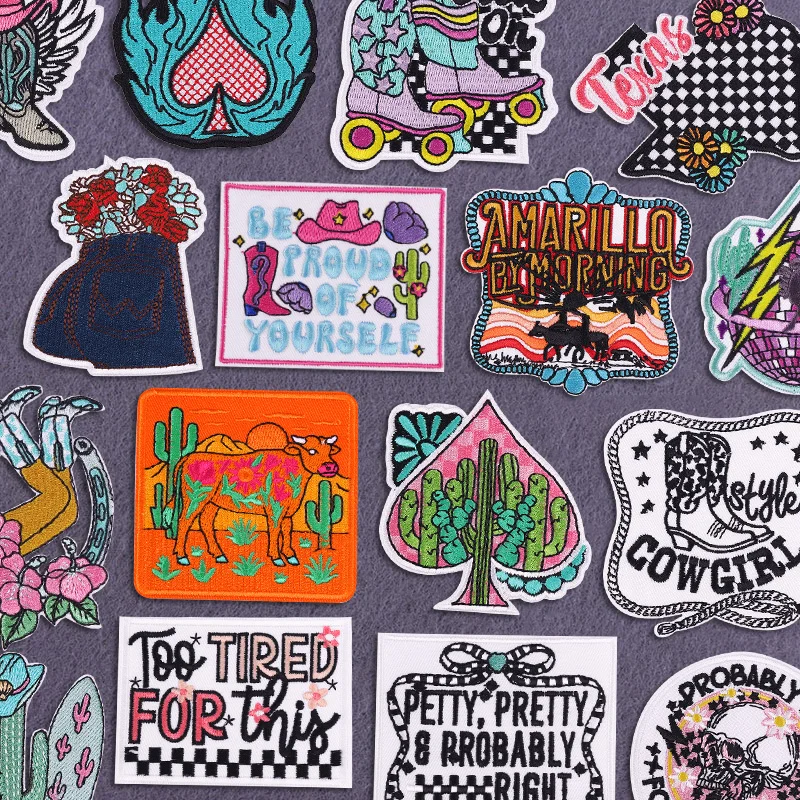 Parches termoadhesivos para planchar con apliques de vaquero occidental para ropa, parches termoadhesivos para ropa al aire libre/parche bordado Fusible de vaquera