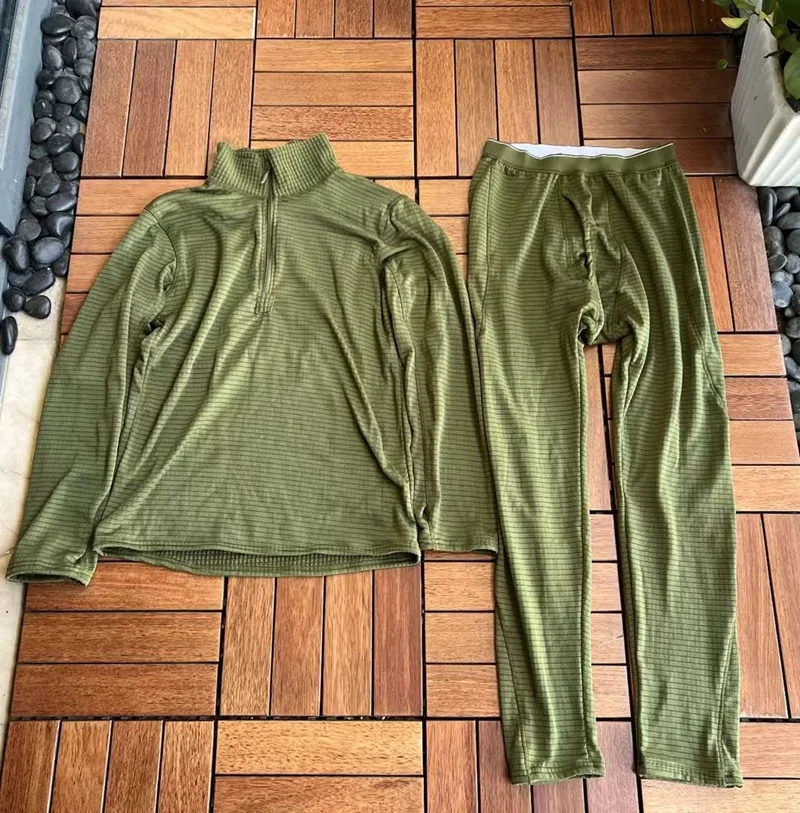 Conjunto de ropa interior de lana cálida a cuadros de poliéster L2 para deportes al aire libre