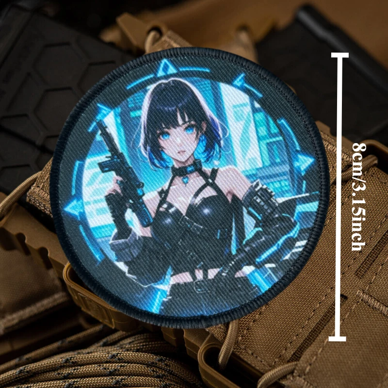 Parches tácticos de locomotora de Chica de Anime, parches de impresión con gancho y bucle, insignia de moral, brazalete militar, pegatinas para mochila - imagen 3