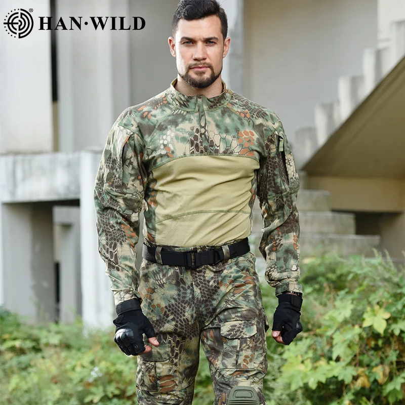 HAN WILD-uniforme táctico para hombre, traje de caza, ropa de combate militar, camisa de Paintball de camuflaje de manga larga, paño suave - imagen 3